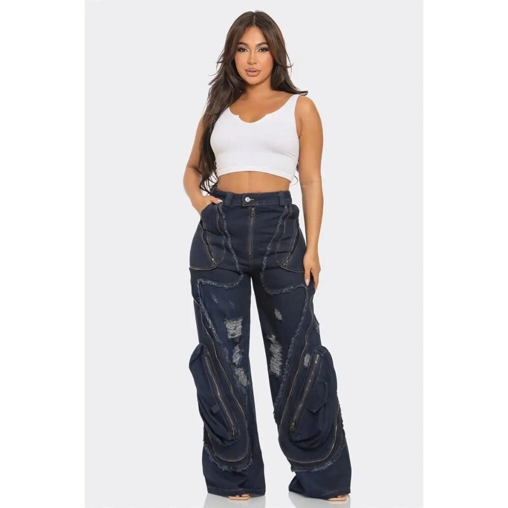 Utility-Inspired Multi-Zipper Pocket Cargo Pants